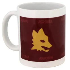 AS Roma Kitchen*Bordeaux Ceramic Mug with Yellow She-Wolf Head Logo