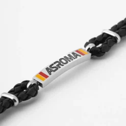 AS Roma Jewellery*Bracelet with central plaque in hypoallergenic steel and adjustable black fabric cord