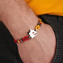AS Roma Jewellery*Bracelet with central plaque Lupetto in hypoallergenic steel and adjustable fabric cord red and yellow