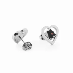 AS Roma Jewellery*Hypoallergenic steel earrings with heart and black enameled Lupetto with red eye