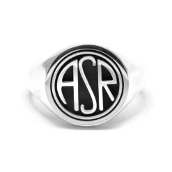 AS Roma Jewellery*Signet Ring X Nove25 Round ASR Logo, Unisex, Sterling Silver
